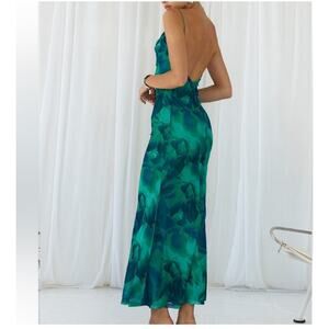 NEW RunAWay Label Calista Slip Midi Low Back Green Dress Women's Size Large